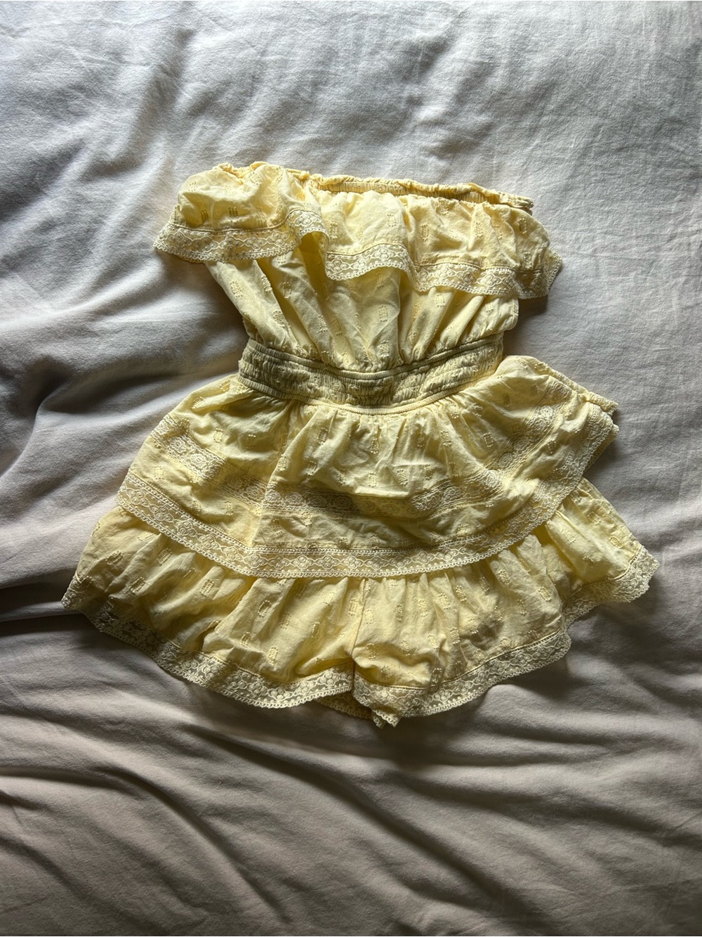 Altar'd State Pale Yellow Ruffle Romper